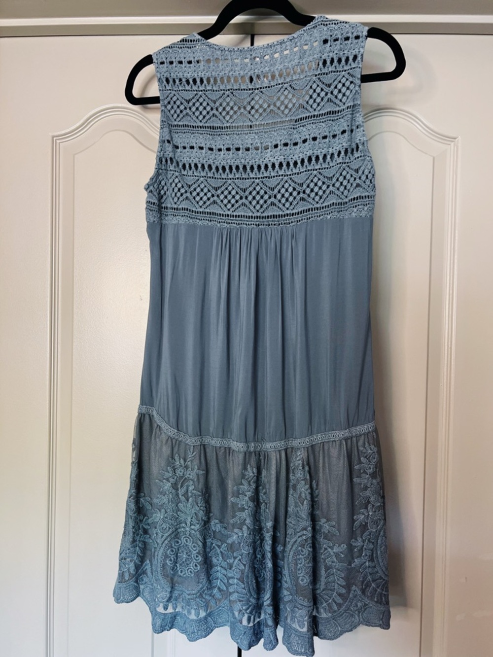 Monoreno Lace Crochet Boho Mini Dress Blue Sleeveless Flowy Size S - Picture 4 of 9
